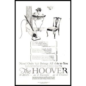 1924 Hoover Vacuum Vintage Print Ad Formal Room Ball & Claw Foot Chair Wall Art